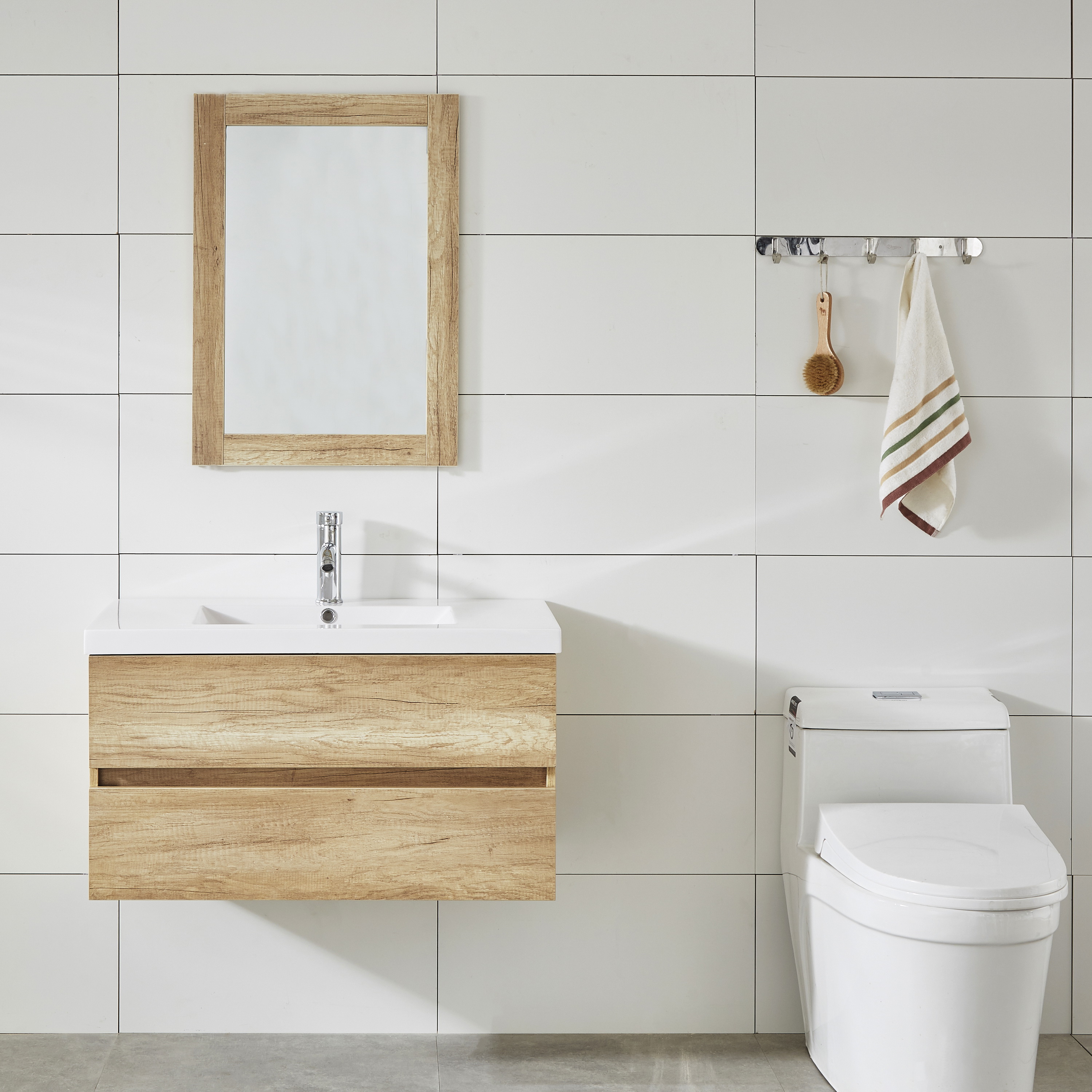 New Design Vanilla Melamine Modern Bathroom Cabinet with Basin Vanity Set