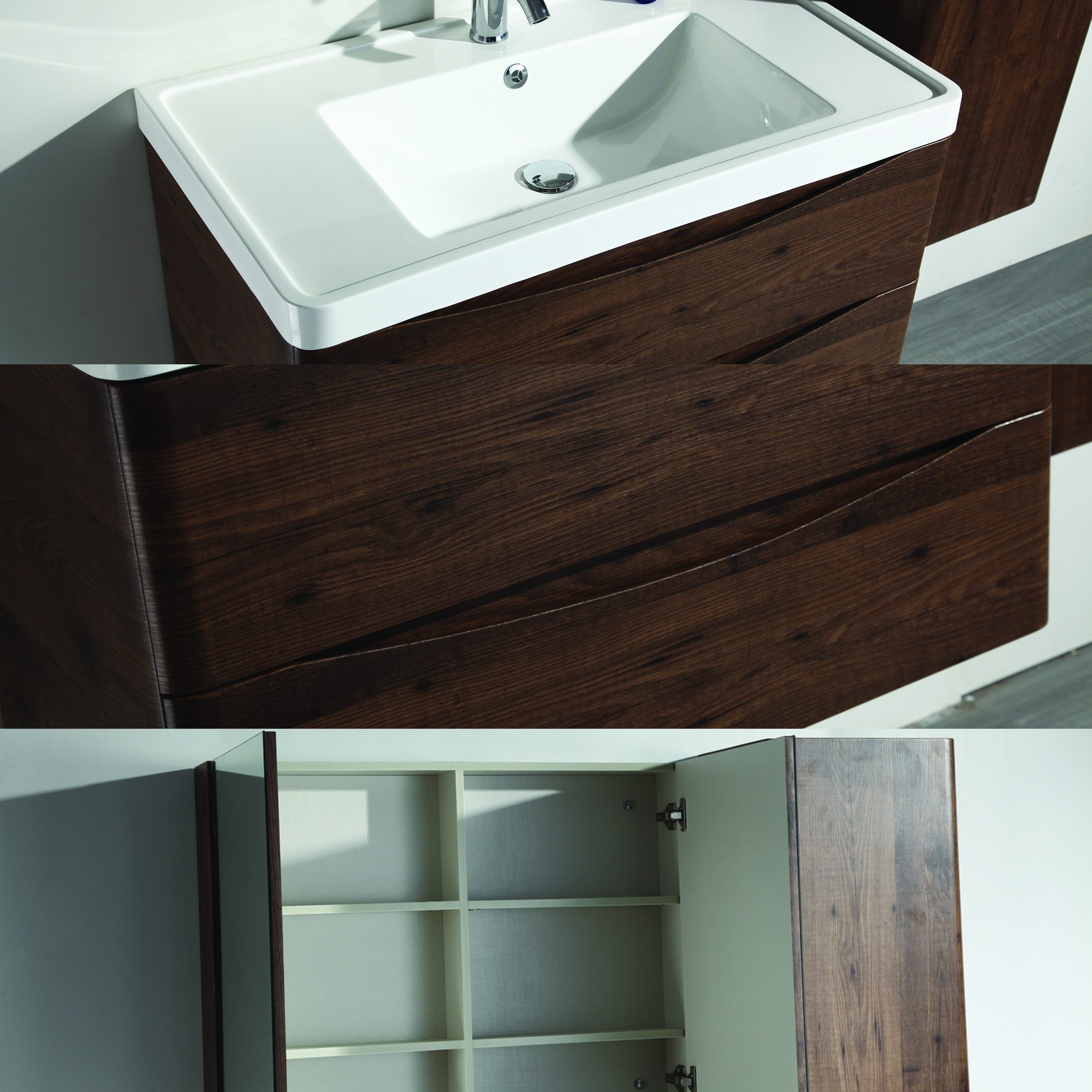 Wall Hanging PVC Thermoformed Modern Bathroom Basin Cabinet Vanity Set ...