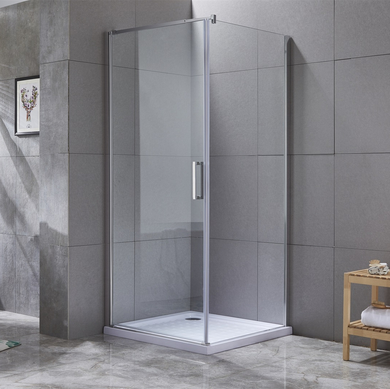Bathroom Pivot Folding Glass Door Aluminum Shower Door Enclosure And Base Shower Tray