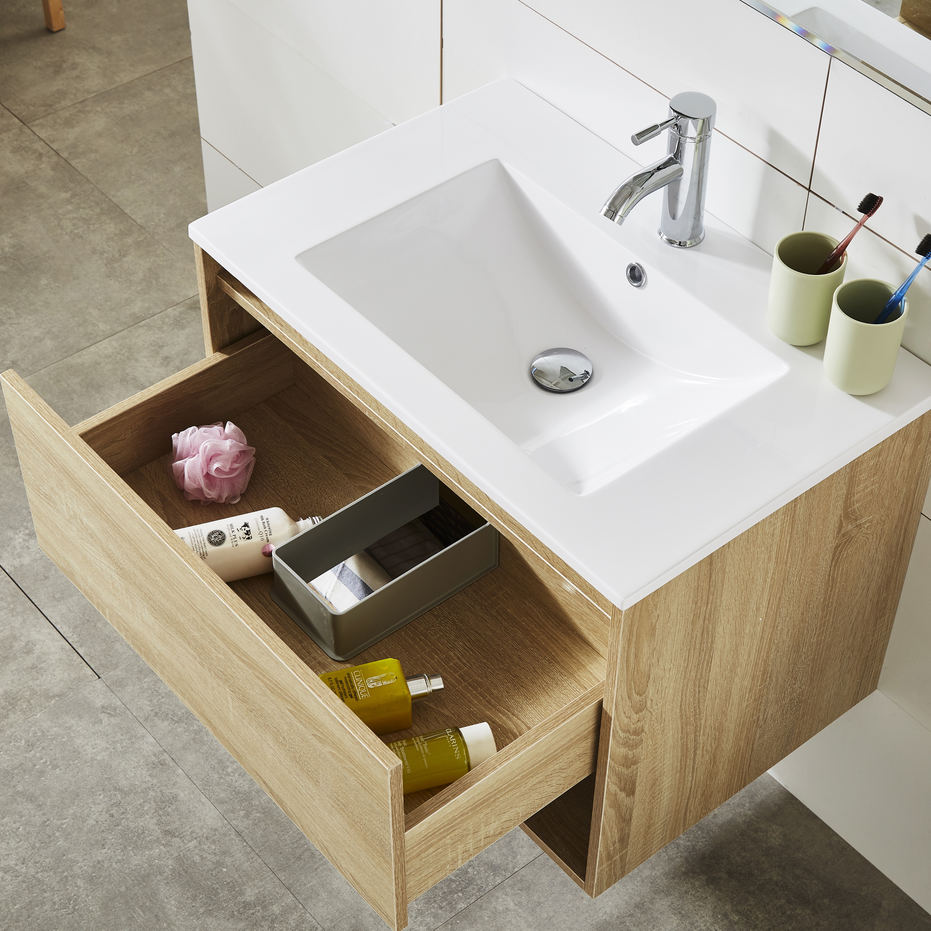 Simple Fasion MDF Melamine Modern Bathroom Basin Furniture Wall Cabinets with Mirror
