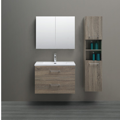 Wall Mounted Bathroom Cabinet Wood Color With 2 Doors and Side Cabinet