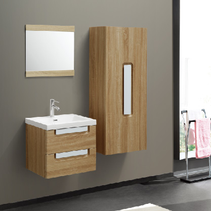 Wall Mounted Bathroom Cabinet Wood Color With 2 Drawers and Side Cabinet