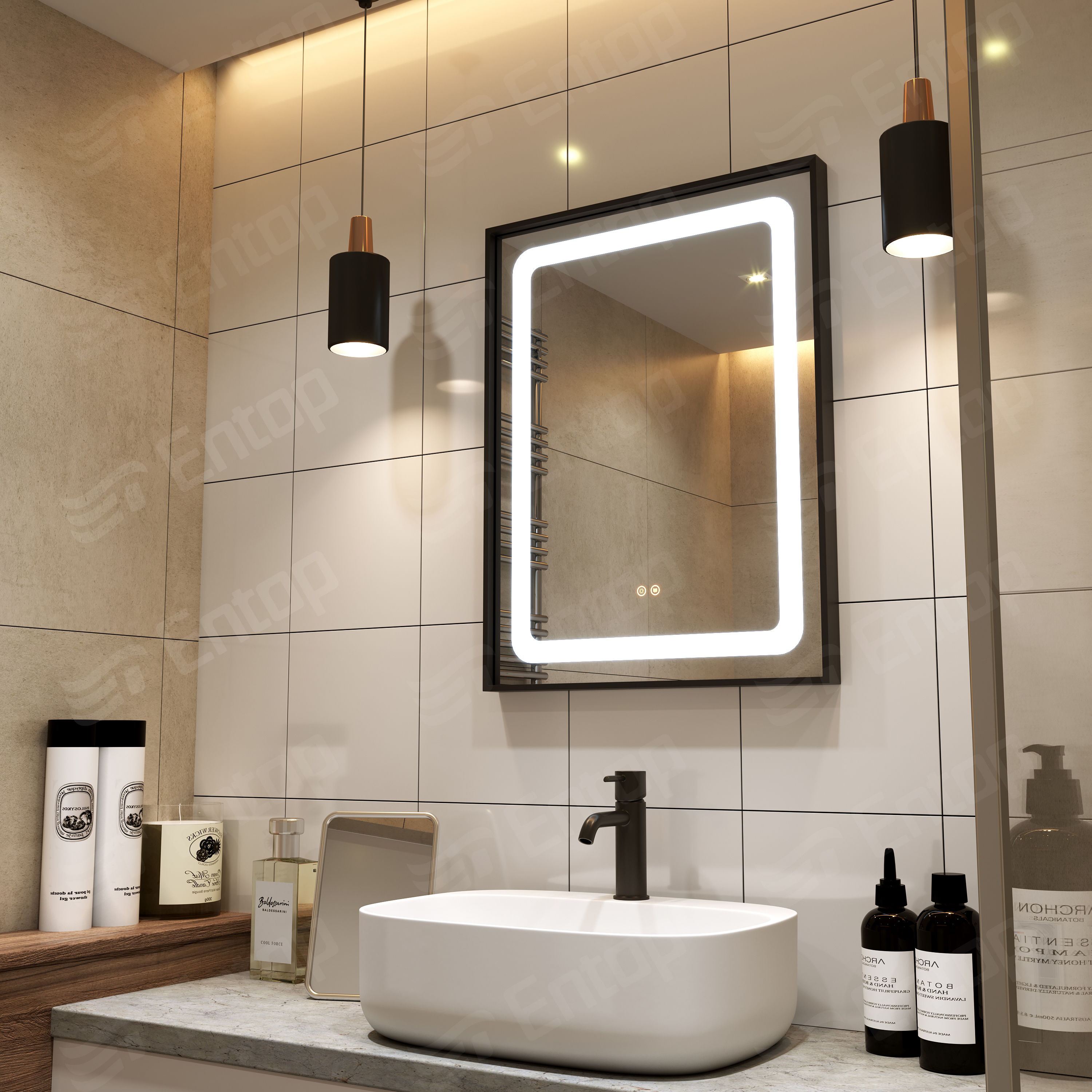 LED Mirror With Lights Rectangle Iron Frame Mirror Bathroom Wall