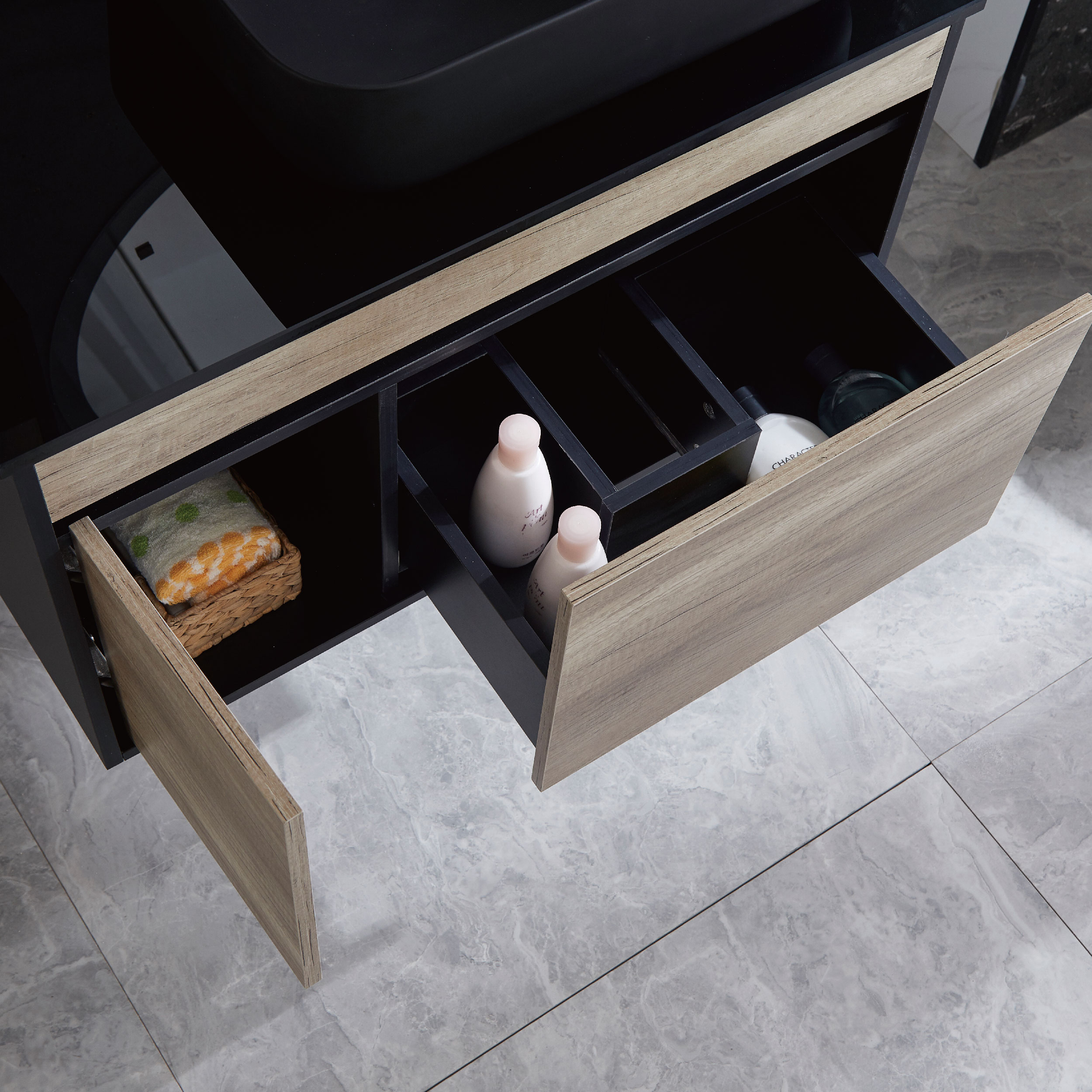Bathroom Cabinets Wall Mounted Vanity With Black Basin