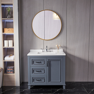 Grey Bathroom Vanity with Iron Framed Mirror